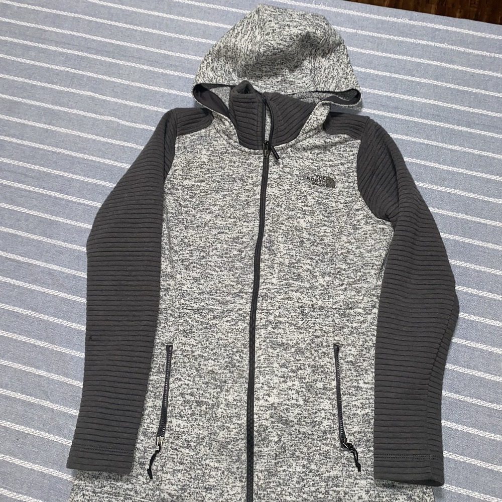 The North Face Grey Indi Fleece Hooded Full Zip Jacket Women's Small
